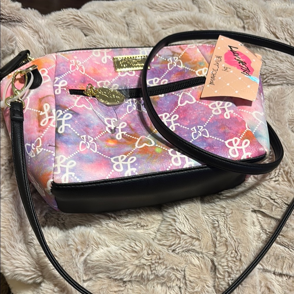 NWT LuvBetsey Johnson Pink and Black Floral Crossbody Bag